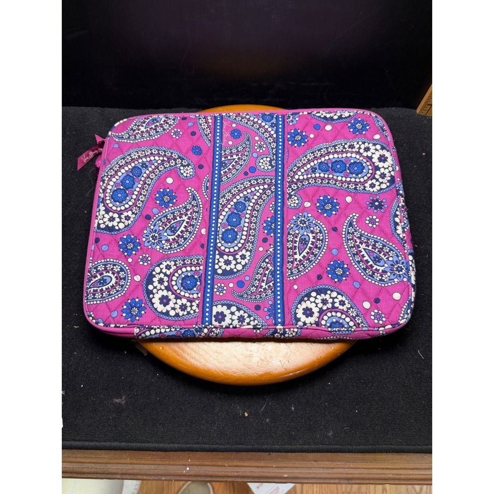 Vera Bradley Quilted Cotton Laptop Sleeve Pink Blue Paisley Zip Case 13x10.5